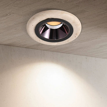 Traditional Japanese Travertine Aluminum Round LED Flush Mount Ceiling Light Recessed Lighting for Living Room