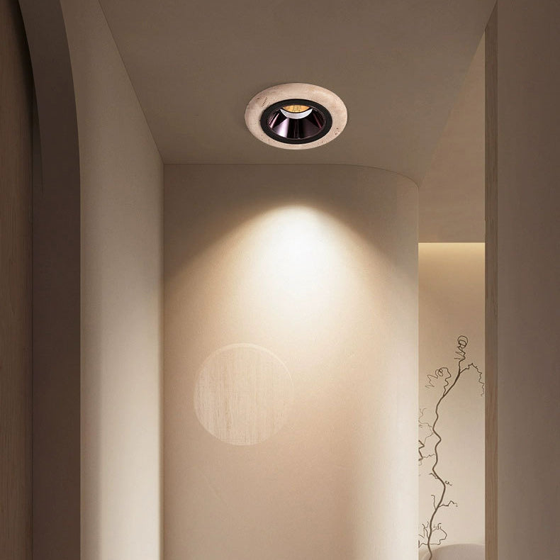 Traditional Japanese Travertine Aluminum Round LED Flush Mount Ceiling Light Recessed Lighting for Living Room
