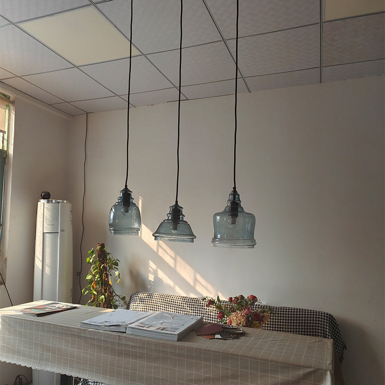 Contemporary Retro Glass Iron Can Drum 1/3 Light Pendant Light For Dining Room
