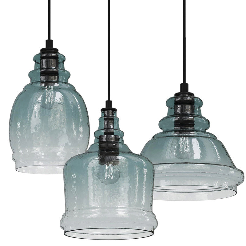 Contemporary Retro Glass Iron Can Drum 1/3 Light Pendant Light For Dining Room