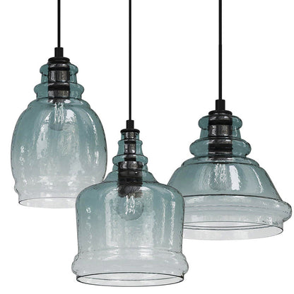 Contemporary Retro Glass Iron Can Drum 1/3 Light Pendant Light For Dining Room