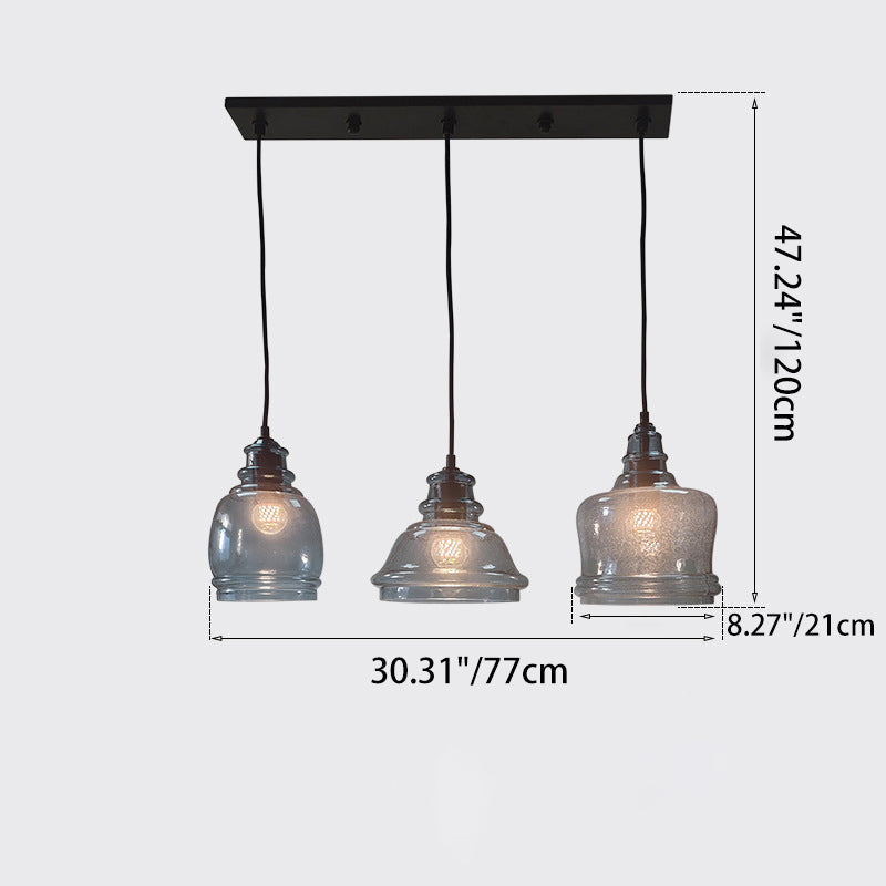 Contemporary Retro Glass Iron Can Drum 1/3 Light Pendant Light For Dining Room