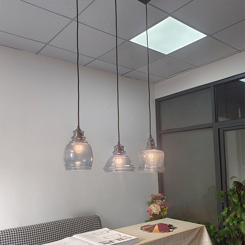Contemporary Retro Glass Iron Can Drum 1/3 Light Pendant Light For Dining Room