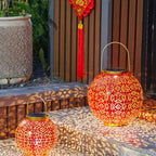 Traditional Chinese Solar Waterproof Iron Hollowed Lantern LED Outdoor Light Landscape Lighting For Garden Lumendat