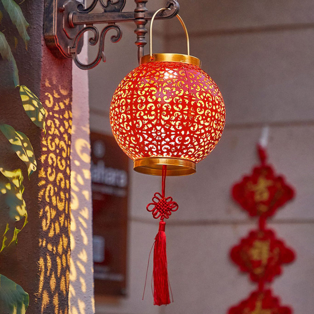 Traditional Chinese Solar Waterproof Iron Hollowed Lantern LED Outdoor Light Landscape Lighting For Garden Lumendat