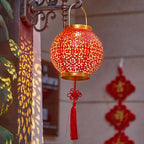 Traditional Chinese Solar Waterproof Iron Hollowed Lantern LED Outdoor Light Landscape Lighting For Garden Lumendat