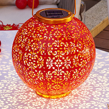 Traditional Chinese Solar Waterproof Iron Hollowed Lantern LED Outdoor Light Landscape Lighting For Garden Lumendat