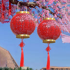 Traditional Chinese Solar Waterproof Iron Hollowed Lantern LED Outdoor Light Landscape Lighting For Garden Lumendat