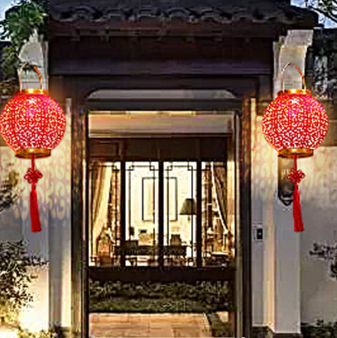Traditional Chinese Solar Waterproof Iron Hollowed Lantern LED Outdoor Light Landscape Lighting For Garden Lumendat