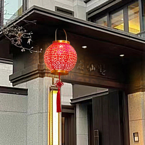 Traditional Chinese Solar Waterproof Iron Hollowed Lantern LED Outdoor Light Landscape Lighting For Garden Lumendat