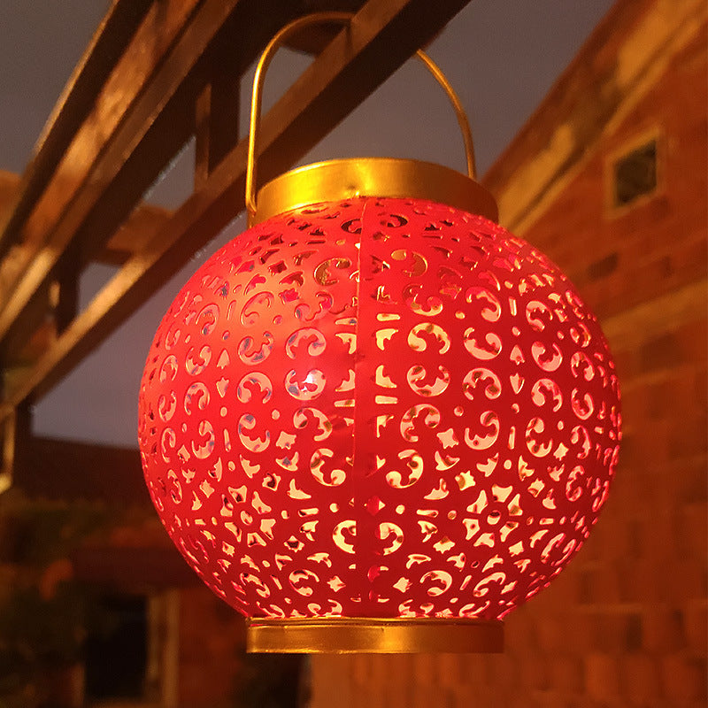 Traditional Chinese Solar Waterproof Iron Hollowed Lantern LED Outdoor Light Landscape Lighting For Garden Lumendat