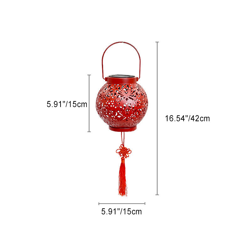 Traditional Chinese Solar Waterproof Iron Hollowed Lantern LED Outdoor Light Landscape Lighting For Garden Lumendat