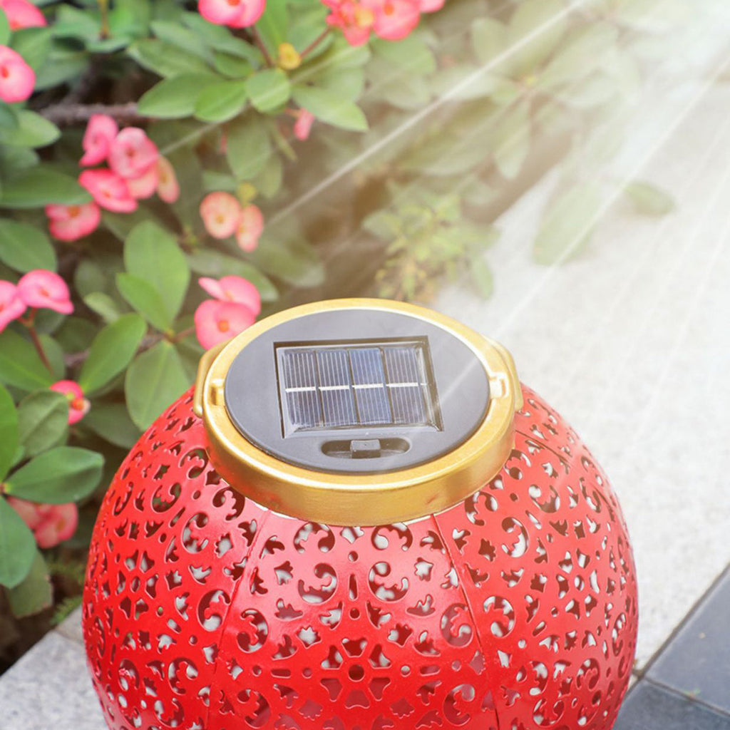 Traditional Chinese Solar Waterproof Iron Hollowed Lantern LED Outdoor Light Landscape Lighting For Garden Lumendat