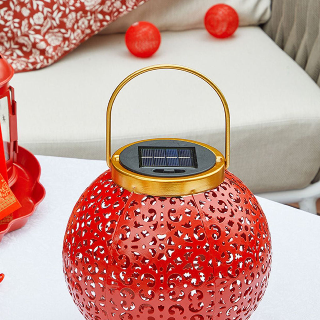 Traditional Chinese Solar Waterproof Iron Hollowed Lantern LED Outdoor Light Landscape Lighting For Garden Lumendat