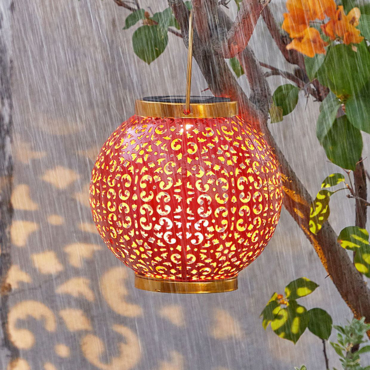 Traditional Chinese Solar Waterproof Iron Hollowed Lantern LED Outdoor Light Landscape Lighting For Garden Lumendat
