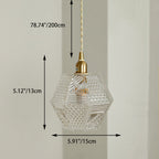 Modern Mid-century Brass Glass Diamond Texture 1-Light Pendant Light For Dining Room