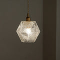 Modern Mid-century Brass Glass Diamond Texture 1-Light Pendant Light For Dining Room