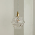 Modern Mid-century Brass Glass Diamond Texture 1-Light Pendant Light For Dining Room