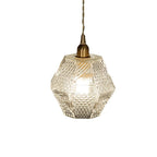 Modern Mid-century Brass Glass Diamond Texture 1-Light Pendant Light For Dining Room