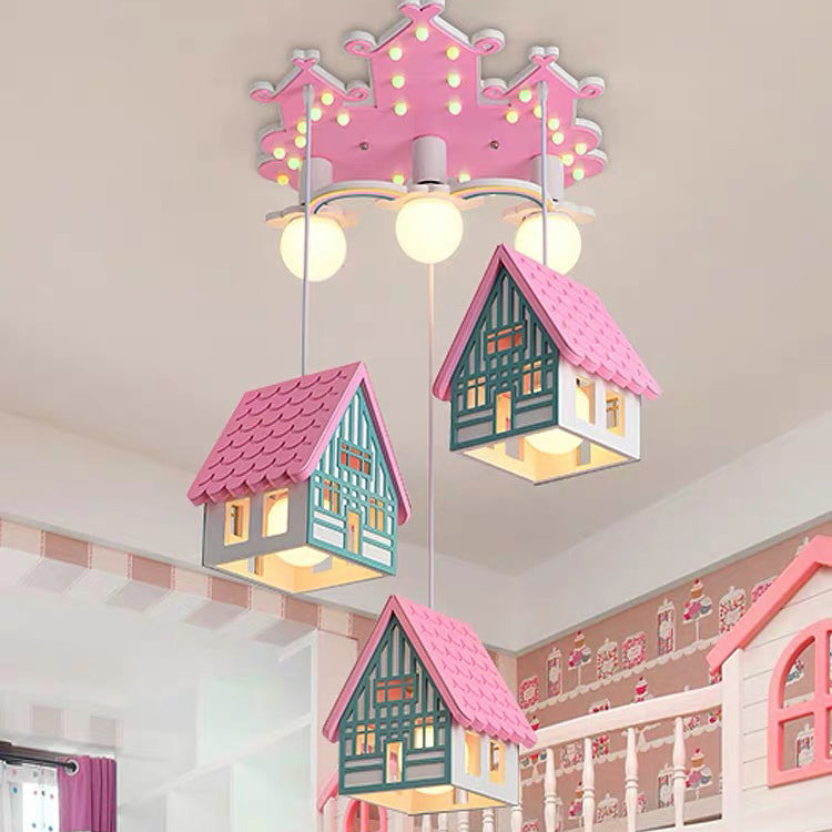 Lumendat Contemporary Creative Kids Wood House 6-Light Chandeliers For Bedroom Lumendat