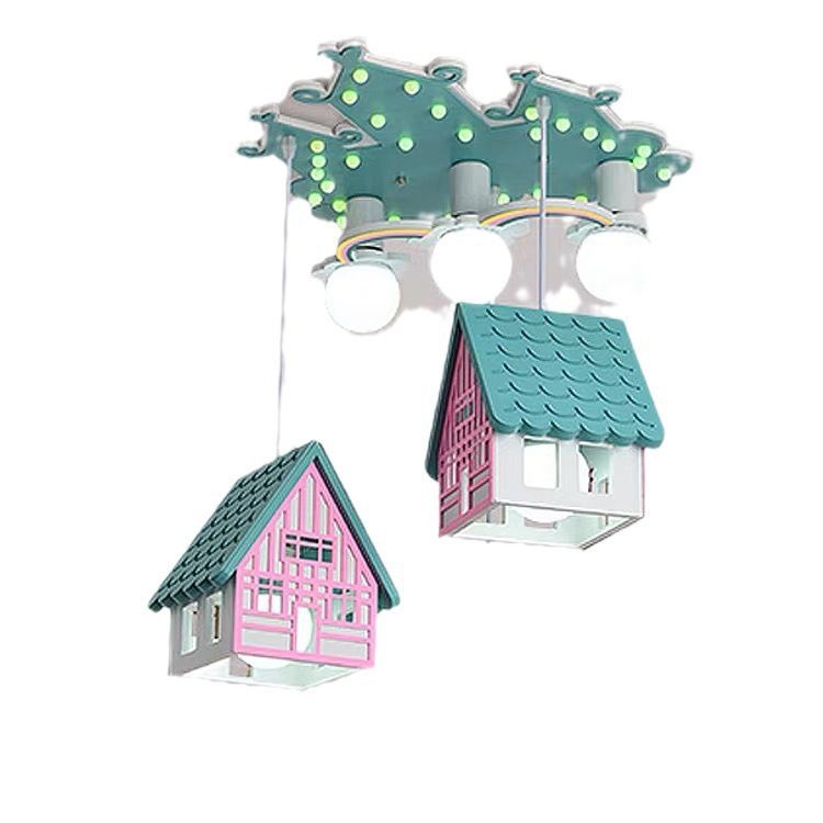 Lumendat Contemporary Creative Kids Wood House 6-Light Chandeliers For Bedroom Lumendat