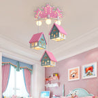 Lumendat Contemporary Creative Kids Wood House 6-Light Chandeliers For Bedroom Lumendat