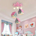 Lumendat Contemporary Creative Kids Wood House 6-Light Chandeliers For Bedroom Lumendat
