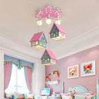 Lumendat Contemporary Creative Kids Wood House 6-Light Chandeliers For Bedroom Lumendat