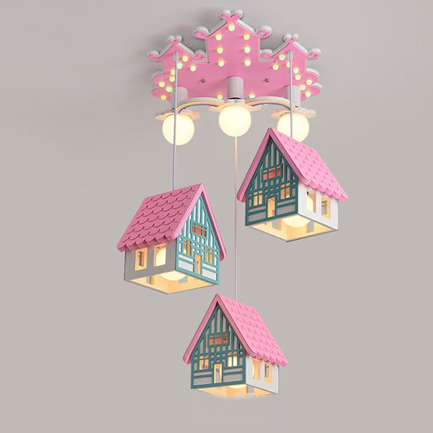 Lumendat Contemporary Creative Kids Wood House 6-Light Chandeliers For Bedroom Lumendat