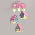 Lumendat Contemporary Creative Kids Wood House 6-Light Chandeliers For Bedroom Lumendat