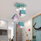 Lumendat Contemporary Creative Kids Wood House 6-Light Chandeliers For Bedroom Lumendat