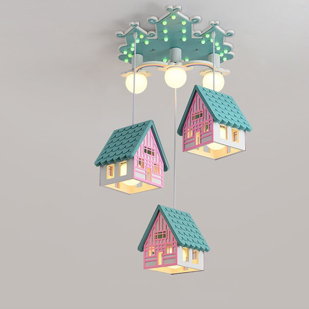 Lumendat Contemporary Creative Kids Wood House 6-Light Chandeliers For Bedroom Lumendat