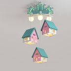 Lumendat Contemporary Creative Kids Wood House 6-Light Chandeliers For Bedroom Lumendat