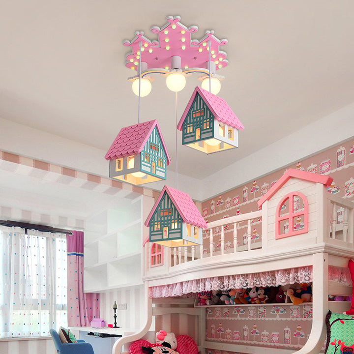 Lumendat Contemporary Creative Kids Wood House 6-Light Chandeliers For Bedroom Lumendat