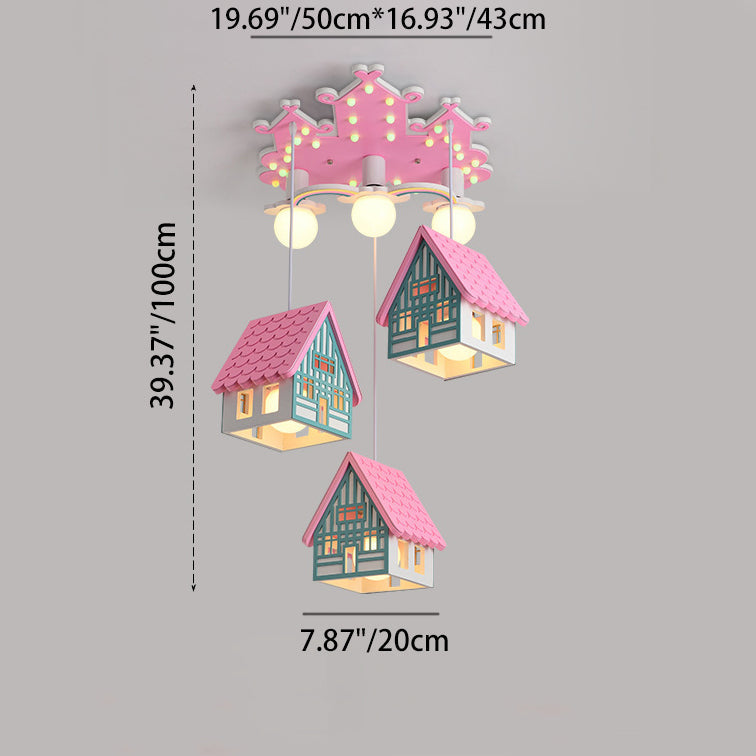 Lumendat Contemporary Creative Kids Wood House 6-Light Chandeliers For Bedroom Lumendat