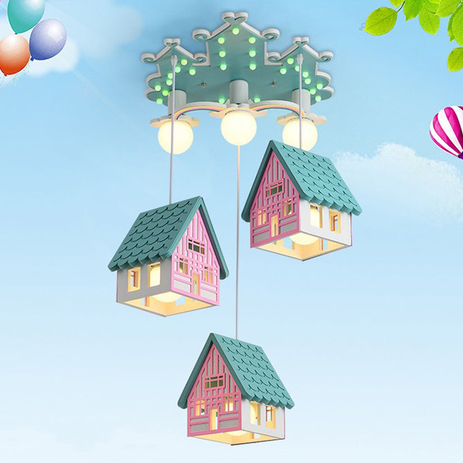 Lumendat Contemporary Creative Kids Wood House 6-Light Chandeliers For Bedroom Lumendat