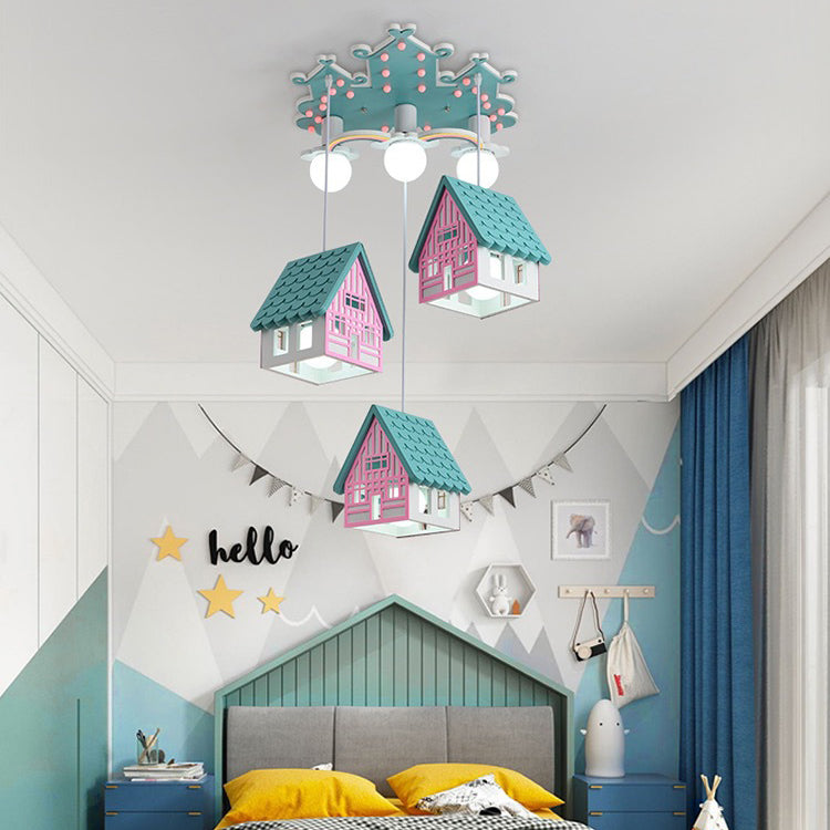 Lumendat Contemporary Creative Kids Wood House 6-Light Chandeliers For Bedroom Lumendat
