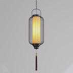 Traditional Chinese Waterproof Carbon Steel Imitation Marble Lantern Cylinder Hollowed Cage 1-Light Pendant Light Outdoor Light For Outdoor Patio