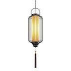 Traditional Chinese Waterproof Carbon Steel Imitation Marble Lantern Cylinder Hollowed Cage 1-Light Pendant Light Outdoor Light For Outdoor Patio