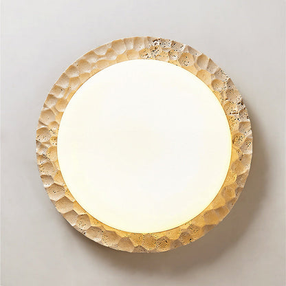 Contemporary Nordic Travertine Acrylic Round Sand Dune Texture LED Flush Mount Ceiling Light For Bedroom