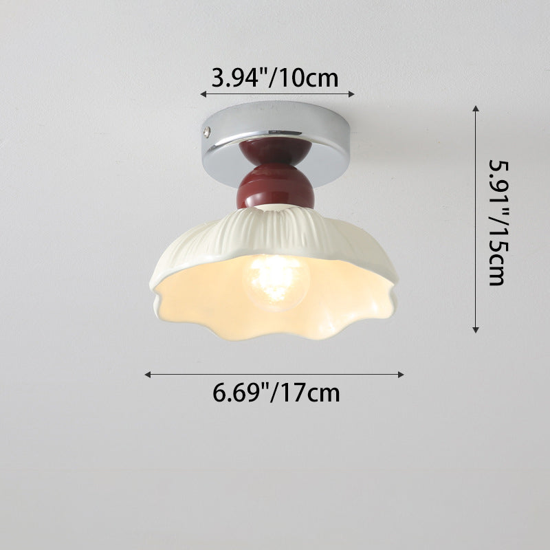 Traditional French Resin Metal Floral 1-light Semi-flush Mount Ceiling Light for Hallway
