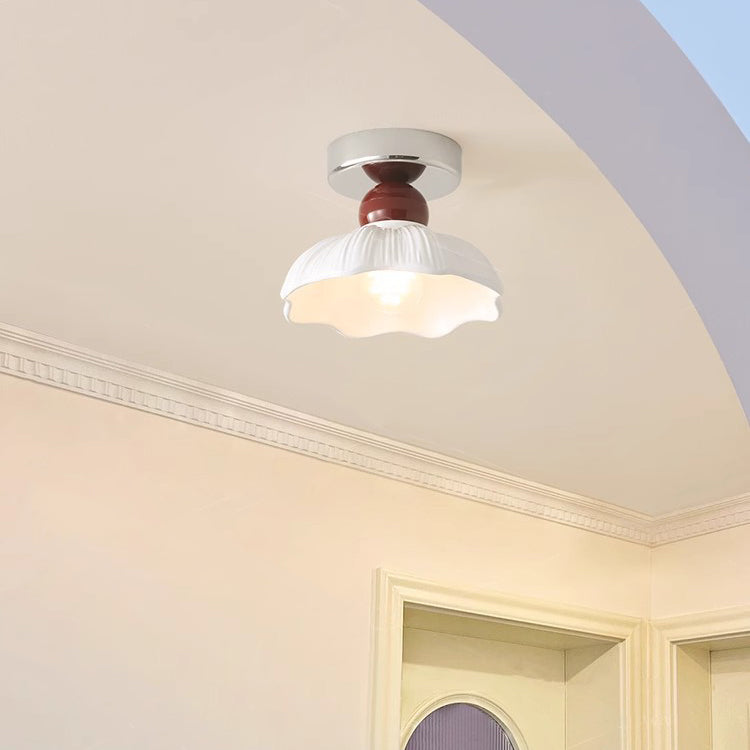 Traditional French Resin Metal Floral 1-light Semi-flush Mount Ceiling Light for Hallway