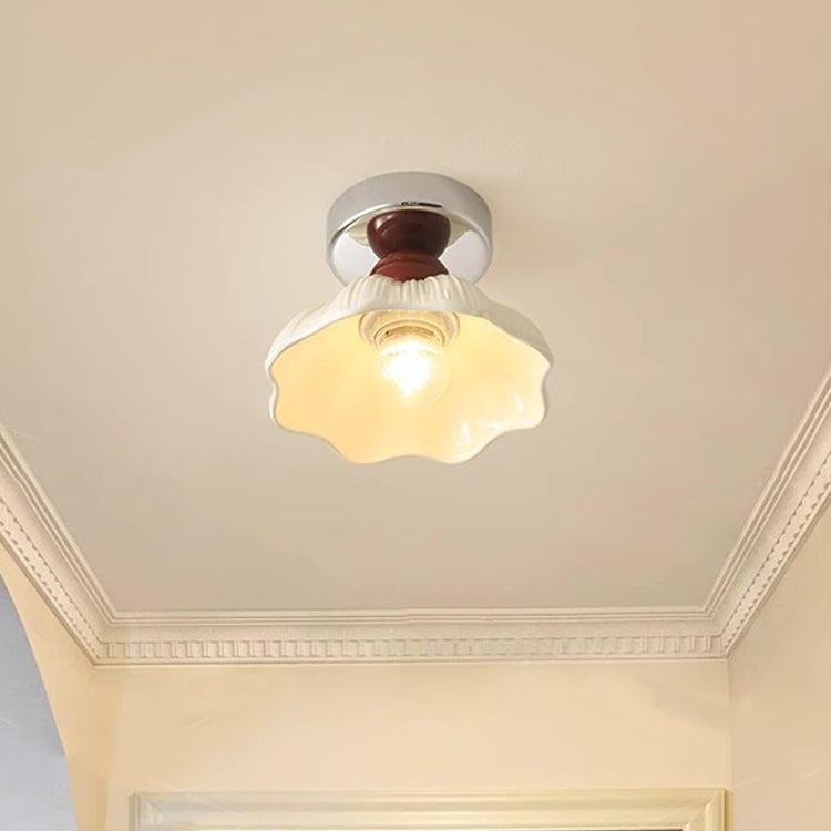 Traditional French Resin Metal Floral 1-light Semi-flush Mount Ceiling Light for Hallway