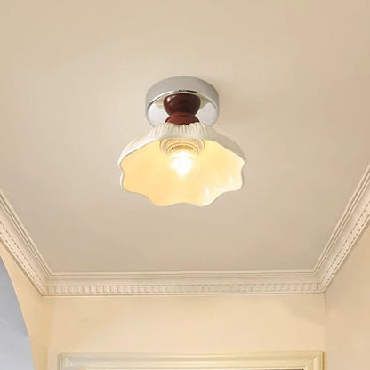 Traditional French Resin Metal Floral 1-light Semi-flush Mount Ceiling Light for Hallway