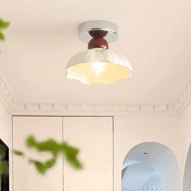 Traditional French Resin Metal Floral 1-light Semi-flush Mount Ceiling Light for Hallway