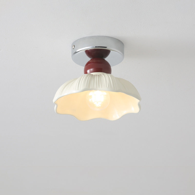 Traditional French Resin Metal Floral 1-light Semi-flush Mount Ceiling Light for Hallway