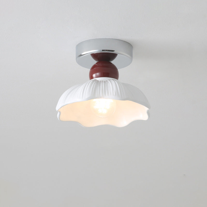Traditional French Resin Metal Floral 1-light Semi-flush Mount Ceiling Light for Hallway