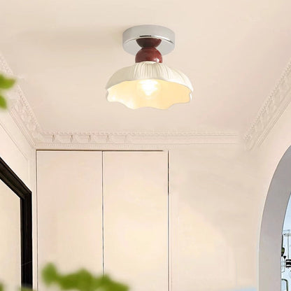 Traditional French Resin Metal Floral 1-light Semi-flush Mount Ceiling Light for Hallway