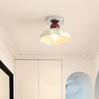 Traditional French Resin Metal Floral 1-light Semi-flush Mount Ceiling Light for Hallway
