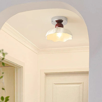 Traditional French Resin Metal Floral 1-light Semi-flush Mount Ceiling Light for Hallway